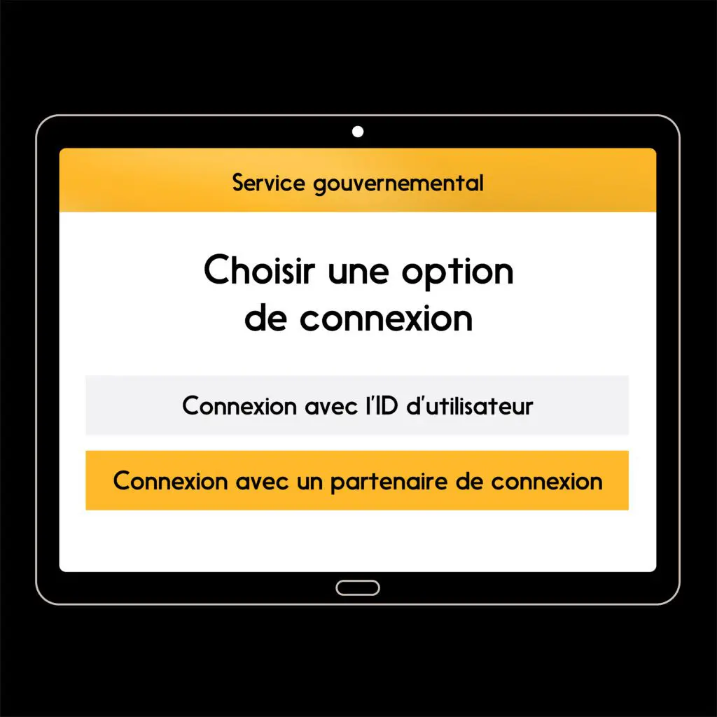 Image des commandes d’accès à un service gouvernemental avec les options d’utiliser l’ID d’utilisateur ou un partenaire de connexion