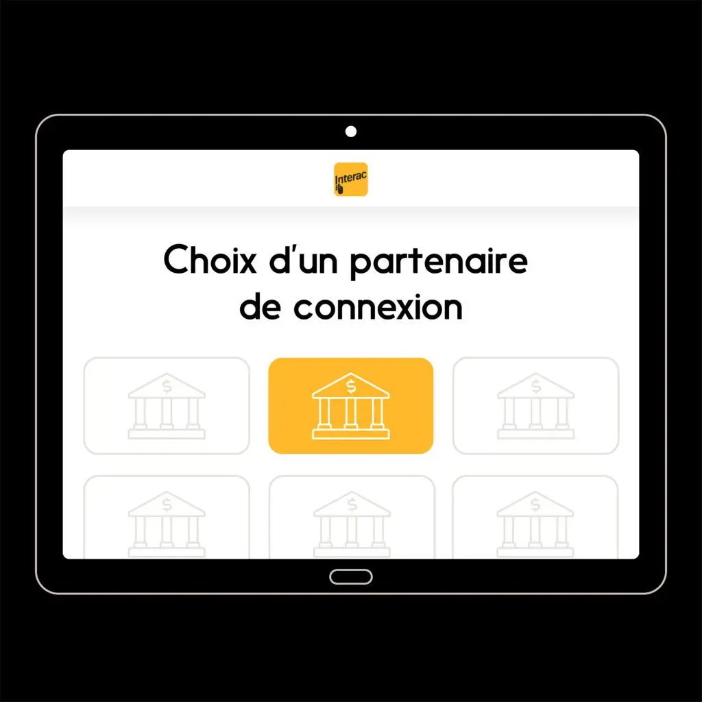 Image du service d’ouverture de session Interac invitant l’utilisateur à choisir un partenaire de connexion