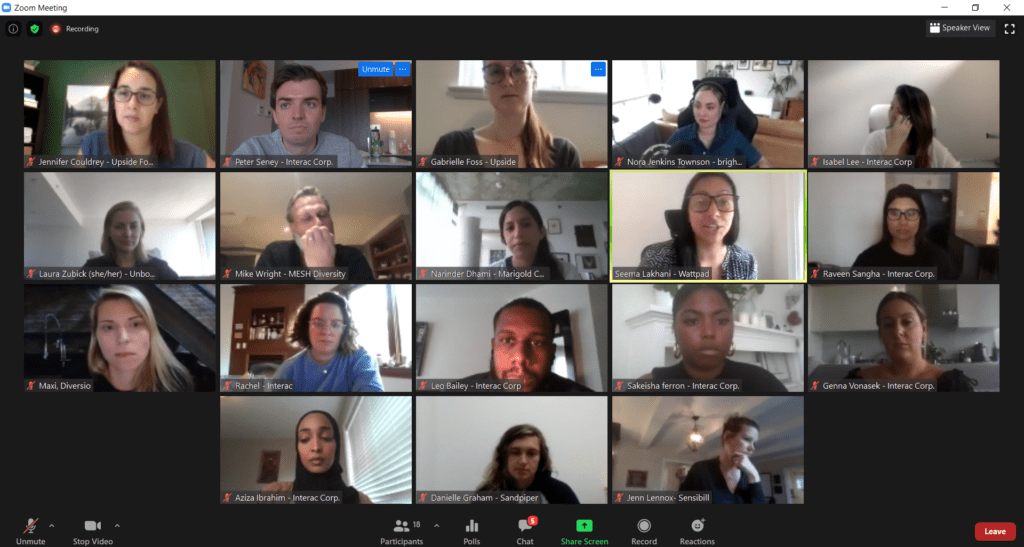 Screenshot: open dialogue to build diversity and inclusion in the workplace, hosted by Interac D&I Council