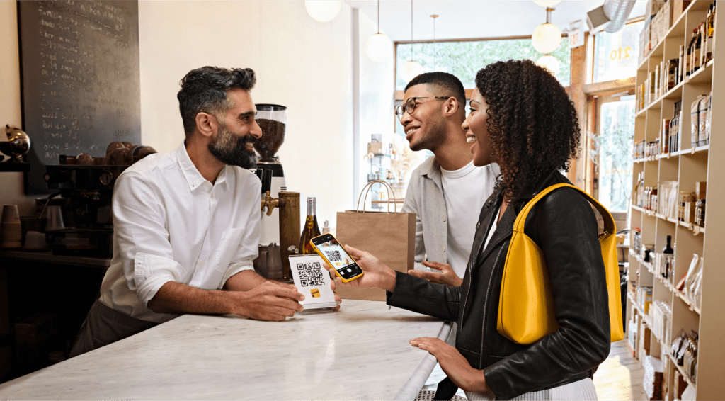 A customer and a cashier in a store