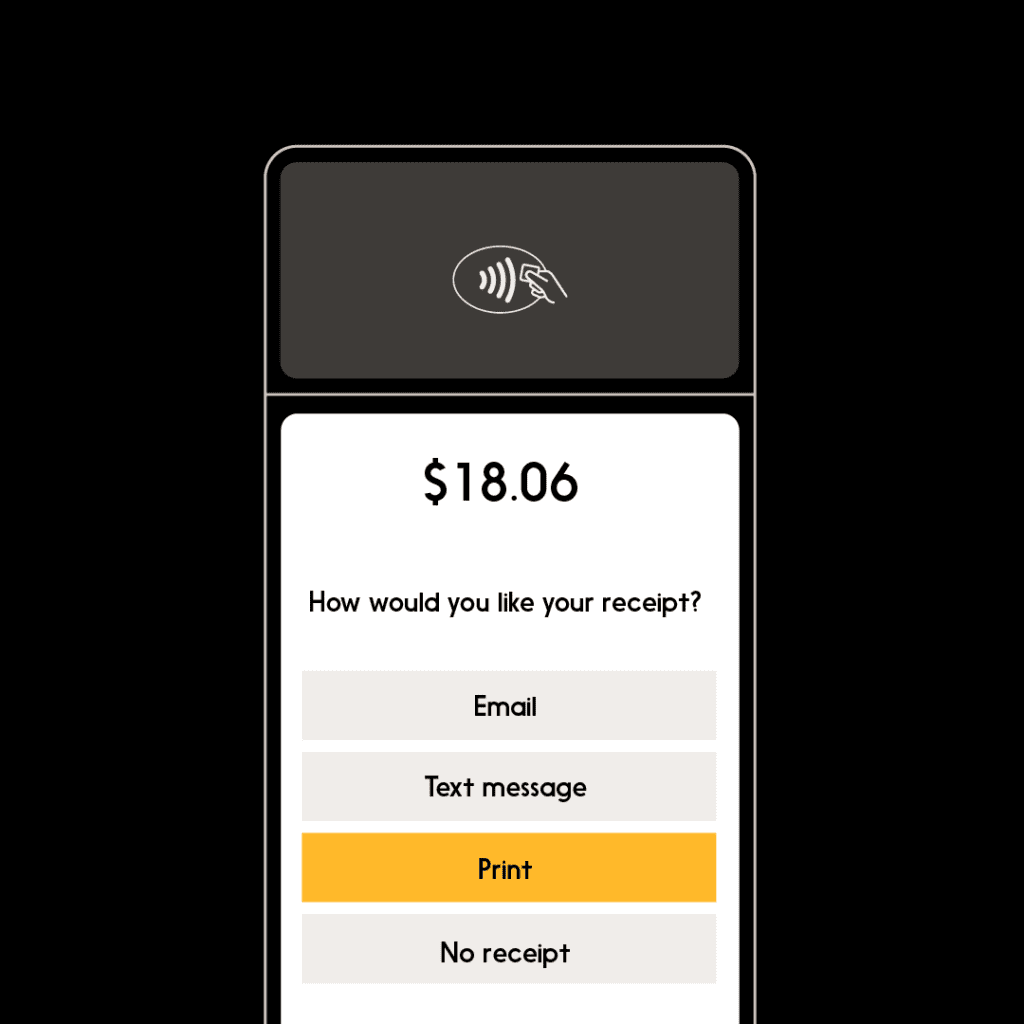 Image of POS system with prompt for receipt options