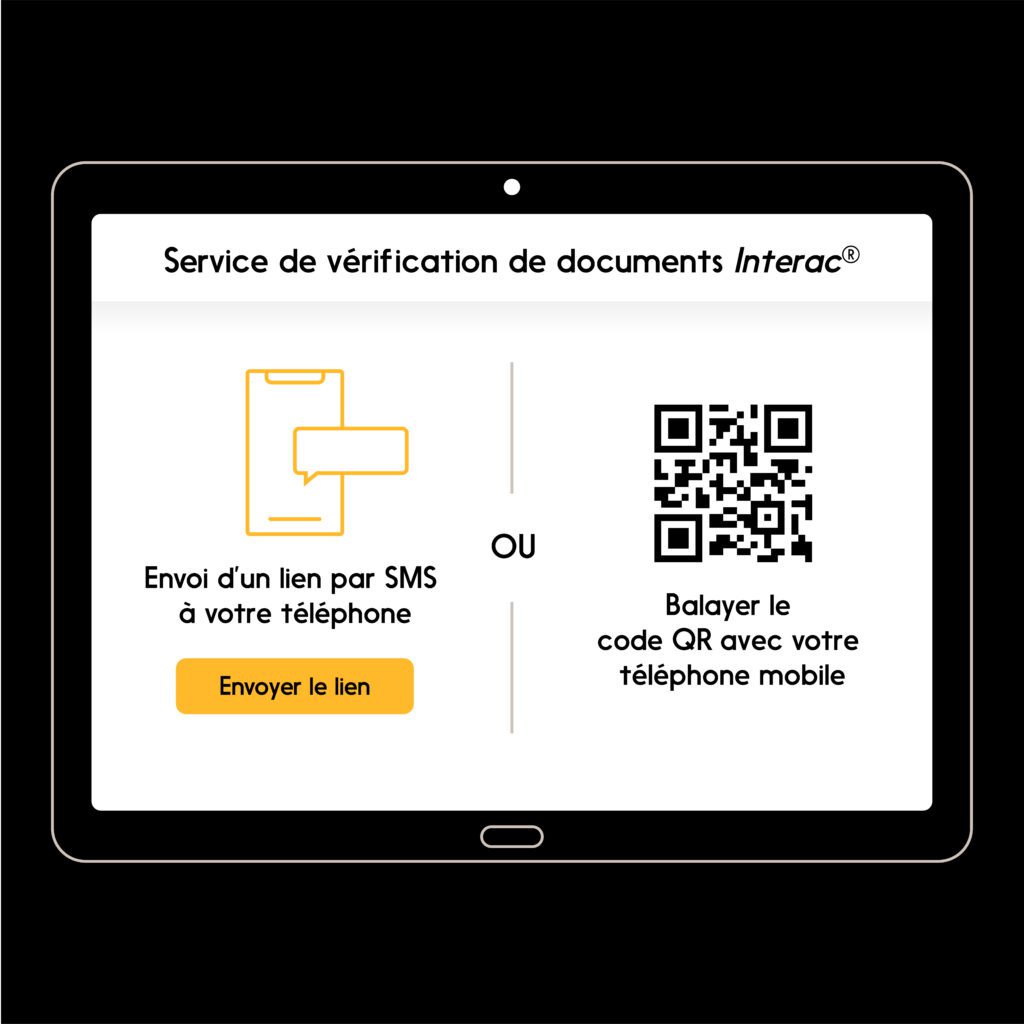 Image d’une invitation à soumettre votre pièce d’identité à l’aide d’un lien envoyé à votre téléphone ou en balayant un code QR