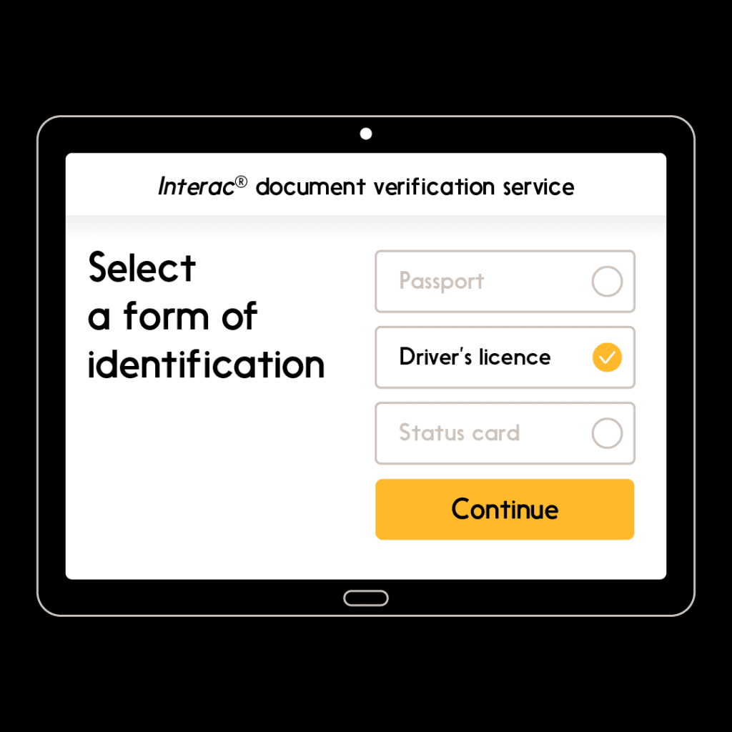 Image showing government ID options available for INTERAC document verification service