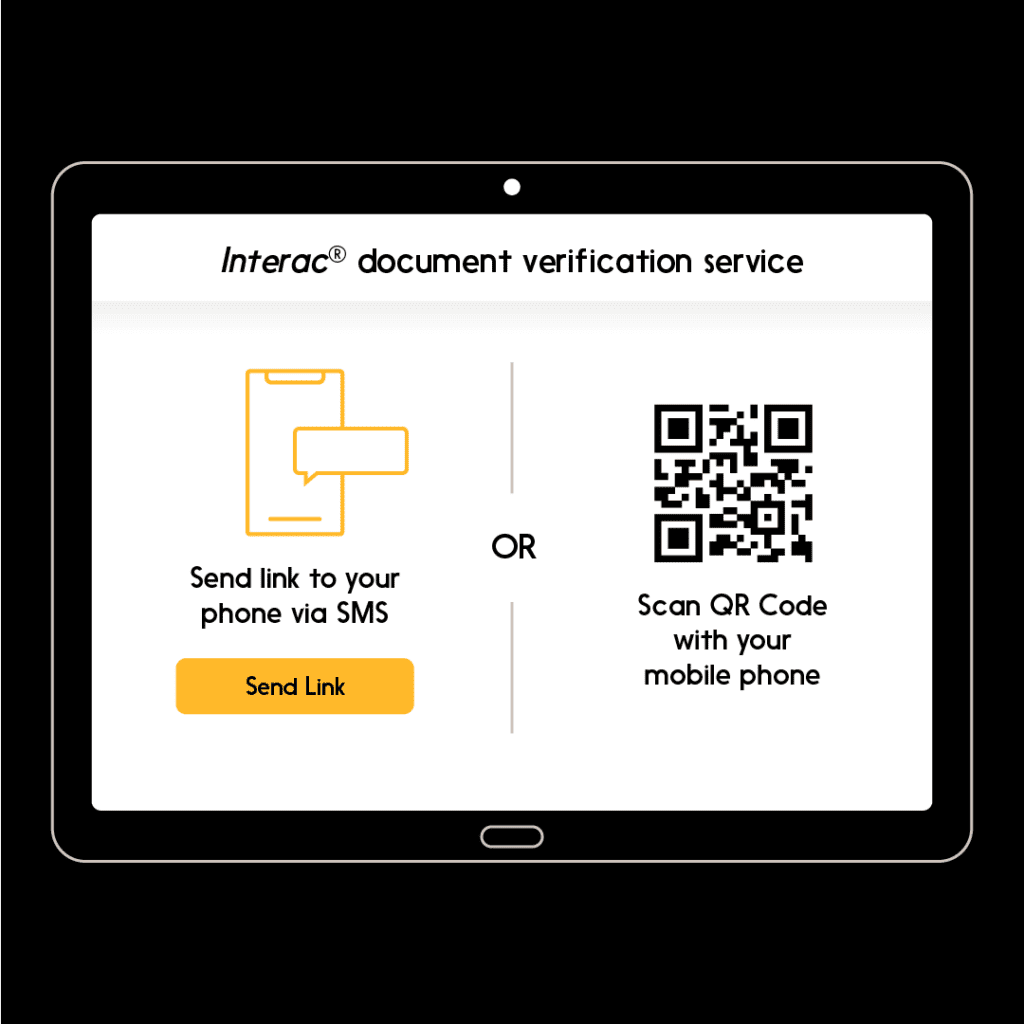 Image with a prompt to submit your governemnt ID via link sent to your phone or scanning a QR code