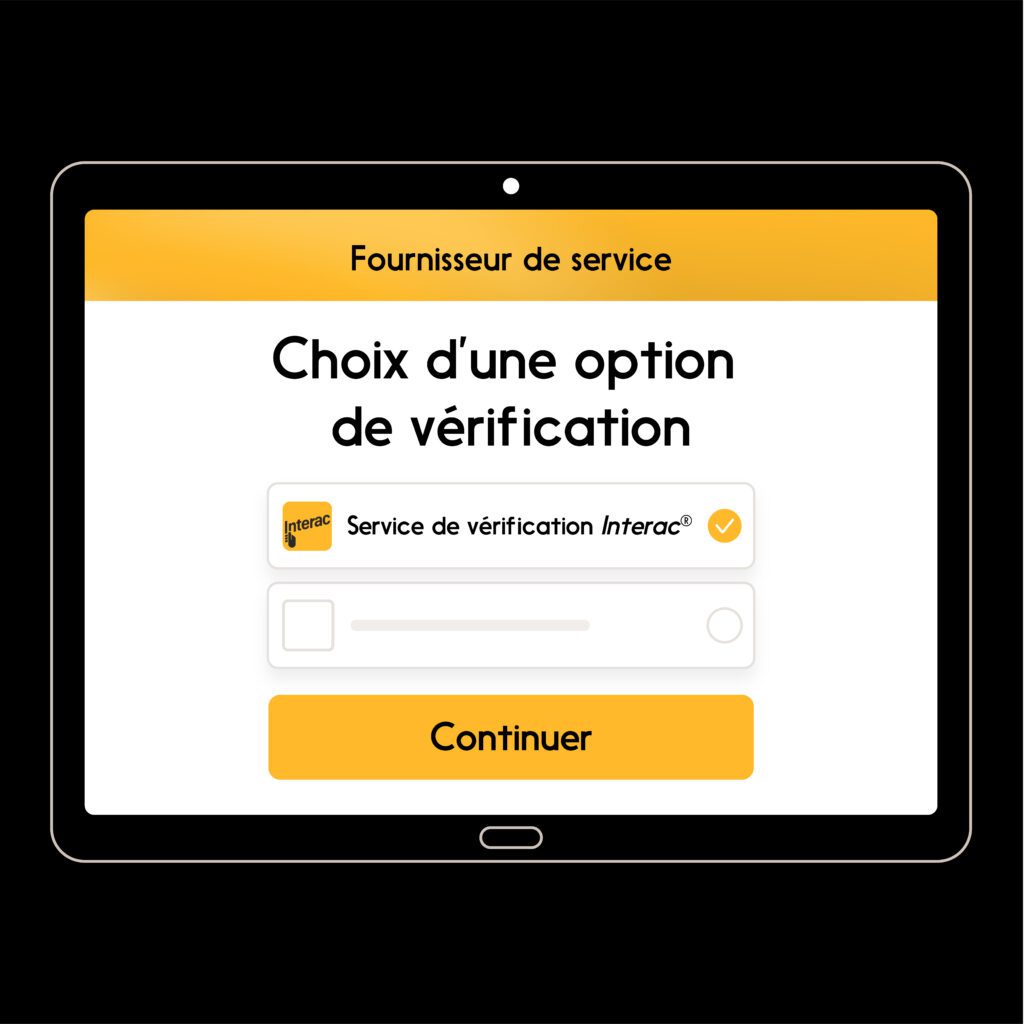 Image de la commande de vérification d’un fournisseur de service où le Service de vérification INTERAC est sélectionné